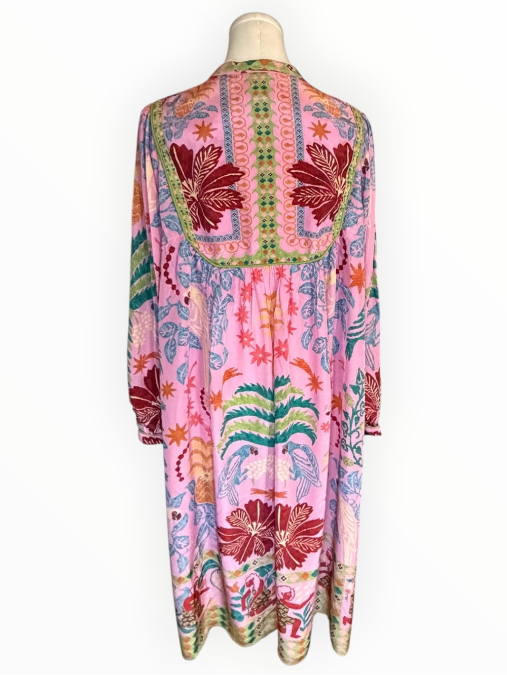 FARM RIO Pink Fruits Queen Scarf Midi
Dress Boho Floral Tropical XL Beaded Flowy - Picture 8 of 15